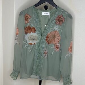 Floral Embroidered Sheer Blouse in Green by